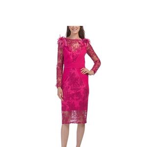 Tadashi Shoji Fuchsia Lace Long Sleeve Dress